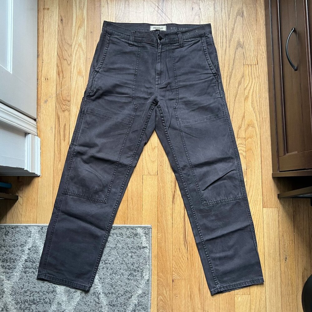 Madewell Workwear Pants | Garment-Dyed Relaxed Straight Fit | 32 | Black Coal